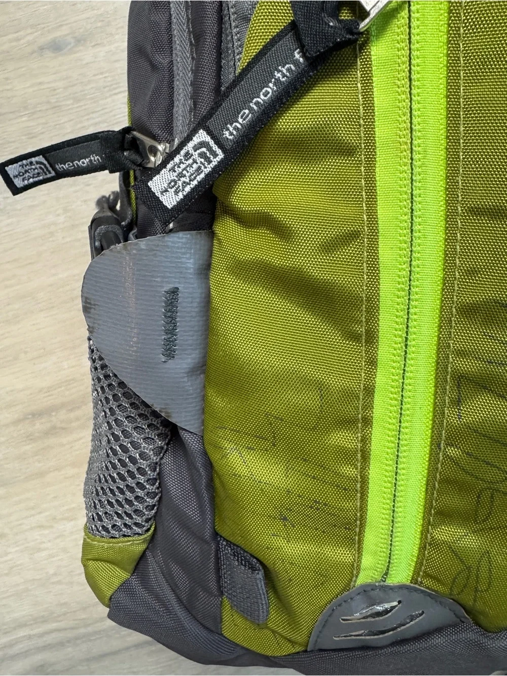The North Face Backpack Lime Green Gray Mesh Side Pockets Unisex